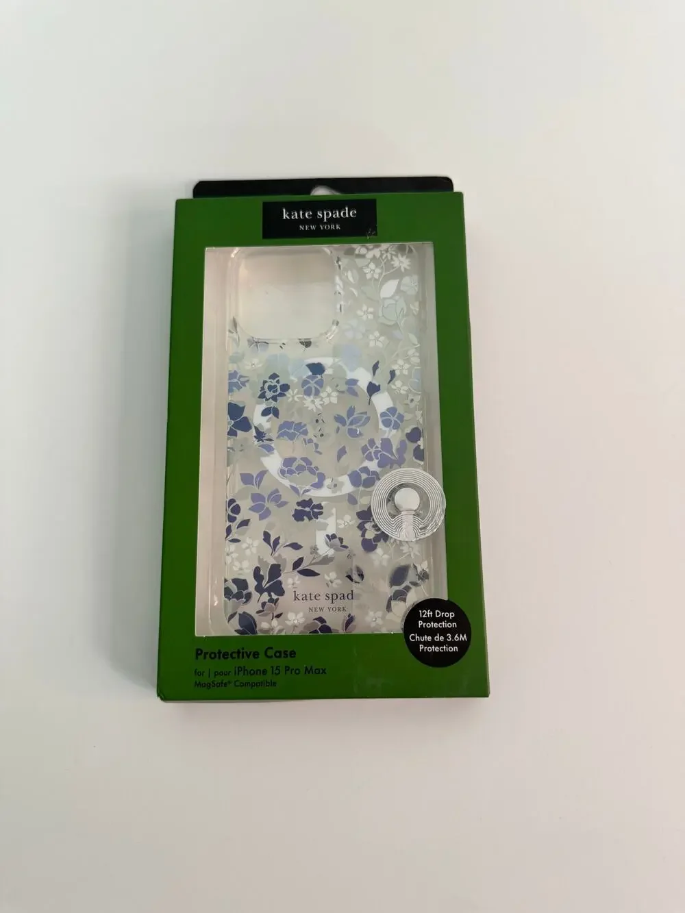 Kate Spade Iphone 15 Pro Max Clear Floral Ombre Blue Pattern Mag Safe